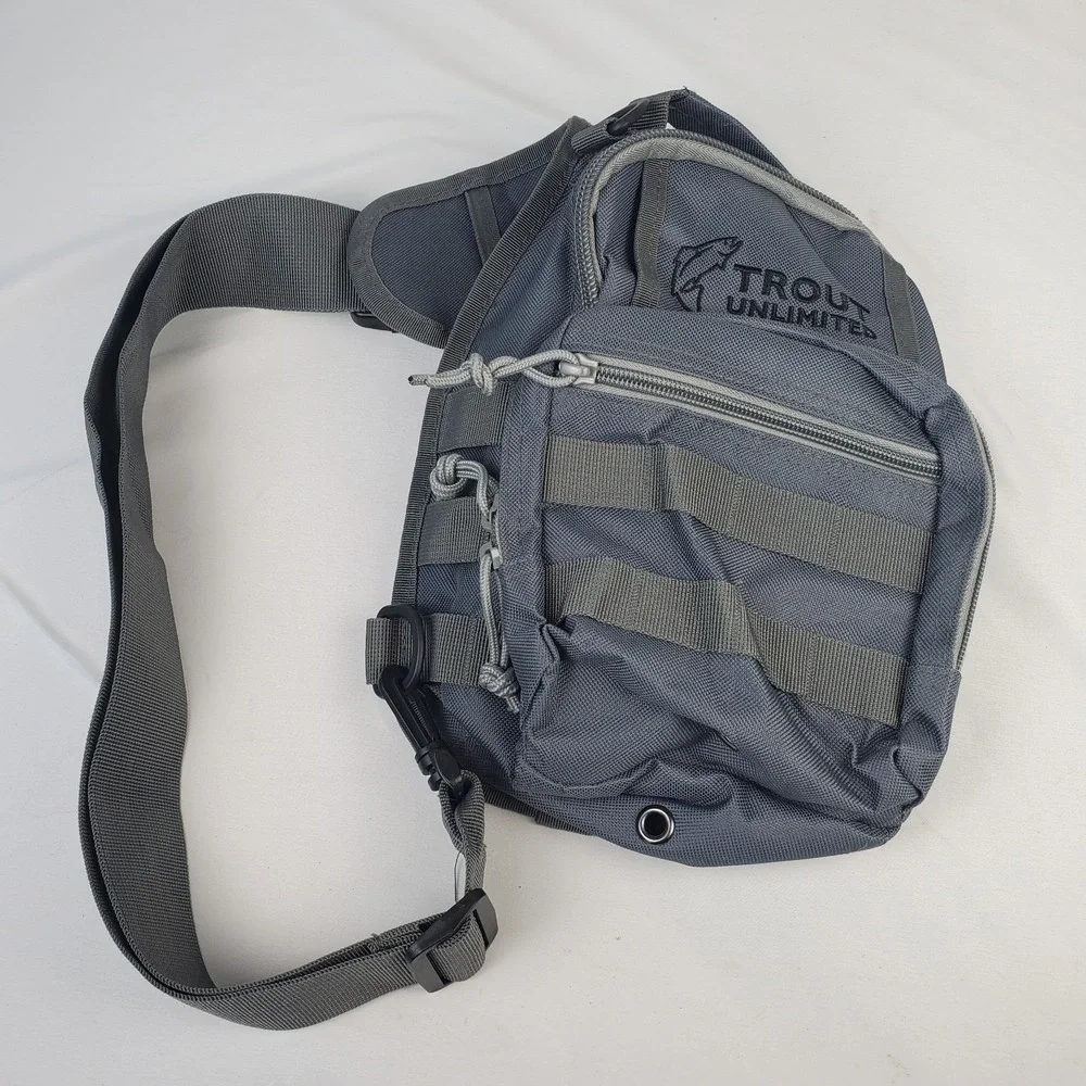 Trout Unlimited Gray Canvas Sling Pack Crossbody Bag w MOLLE Pockets NWOT